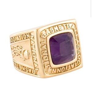 Rare Louis Vuitton Gold tone xNBA collector ring with purple stone!!